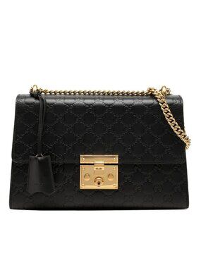 Gucci Guccissima Padlock Chain Shoulder Bag Black Leather